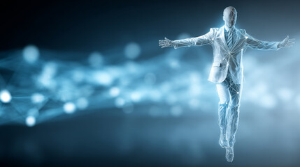 Obraz premium Digital businessman avatar floating in futuristic data network space