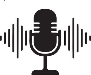 Microphone with Sound Waves, Voice Vibes &ndash; Microphone with Sound Wave Silhouette, Black and White Silhouettes