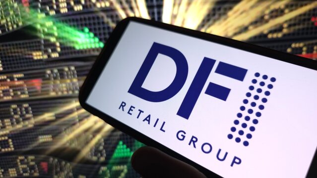 Konskie, Poland - July 31, 2025: DFI Retail Group company logo displayed on mobile phone