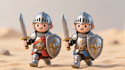 Two Cartoon Knights With Shields