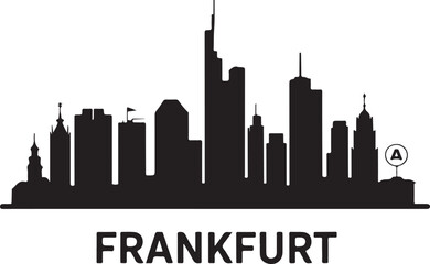 Black Silhouette of Frankfurt Skyline with Commerzbank Tower and Main Tower