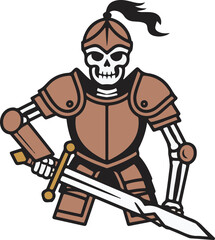 Skeleton Knight Warrior with Sword in Armor Ready for Battle Illustration on Transparent BG
