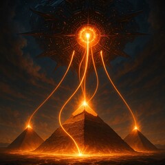 Extraterrestrial energy harvester drawing power from Egyptian pyramids – sci-fi alien extraction concept
