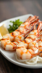 Grilled Shrimp with Noodles and Lemon: Gourmet Food Photography