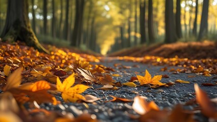 Autumn forest path covered with fallen leaves image