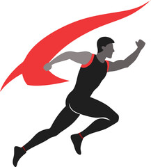 Dynamic Silhouette of a Male Runner with Red Speed Burst