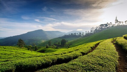 Obraz premium lush green landscapes of mannavanur near kodaikanal showcase nature s beauty and tranquility during early morning hours