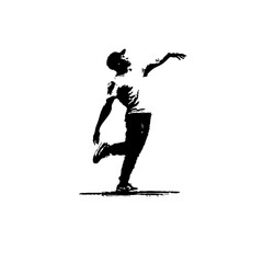 Black & White American Comic Style Street Dancer Icon &ndash; Handstand Thomas Move &ndash; Bold Vector Art