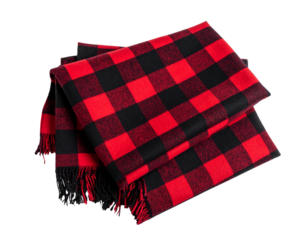 Classic Red and Black Buffalo Gingham Fabric Folded with Wrinkles, Isolated on White Background