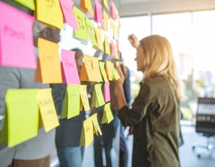 Diverse Business Team Brainstorming with Sticky Notes