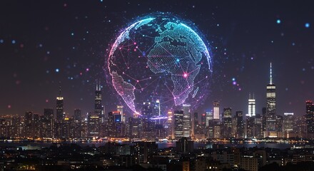 輝く未来都市、繋がる地球。夜空に広がる無限の可能性