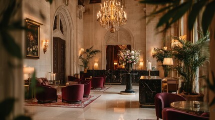 Warm Ambient Lighting Enhancing Luxury Hotel Lobby With Premium Interior Details