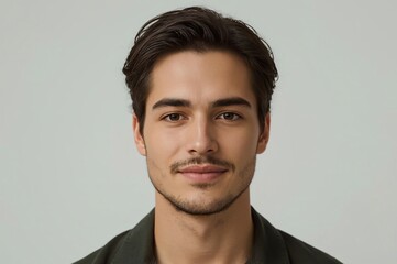 Obraz premium Handsome man portrait, studio shot, neutral background, headshot, website