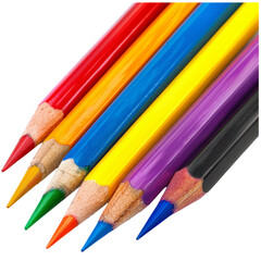 Close-up of colorful pencils, vibrant hues, sharpened tips, overlapping,  art supplies