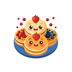 Vector icon of a an illustration of pancakes topped with berries, specifically strawberries, blueberries