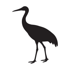 Elegant sandhill Crane Silhouette:  Simple, Black, Wildlife Vector Graphic