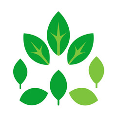 Abstract arrangement of vibrant green leaves forming a circular organic pattern against a black background