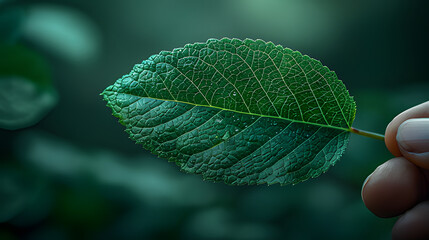 Macro image of ultra detailed fresh green leaf