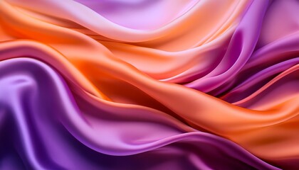 Obraz premium colorful abstract background of flowing silk fabric waving in gentle motion with gradient hues of purple and orange creating a serene aesthetic atmosphere