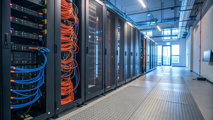 Data Center Server Racks with Network Cables