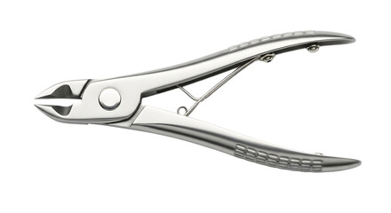 Fototapeta premium Shiny stainless steel nail clipper isolated on transparent background, a professional tool for manicure and pedicure, perfect for beauty salons and personal care, with a clean and sharp design
