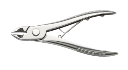 Shiny stainless steel nail clipper isolated on transparent background, a professional tool for manicure and pedicure, perfect for beauty salons and personal care, with a clean and sharp design