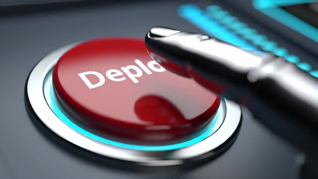 Chrome Finger About To Press a Large Red Button with the Word Deploy