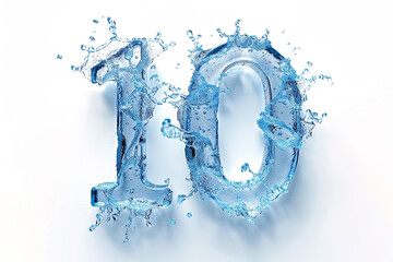 Number ten 10 from water on white background