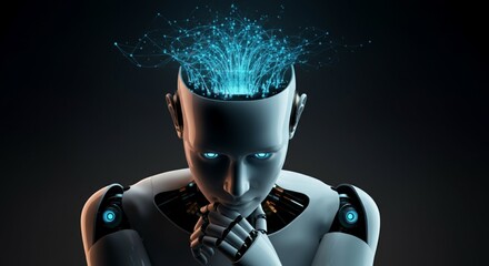Artificial Intelligence Thinking Robot with Neural Digital Brain Concept.