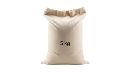 A 5 kg bag of white flour isolated on transparent background, perfect for baking and cooking, showcasing its natural ingredients and nutritional value for healthy meals