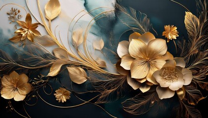 abstract art background featuring floral designs infused with gold accents