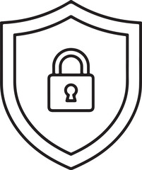 Simple outline icon of a shield with a padlock symbol inside representing security and protection