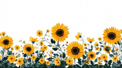 Naklejka premium Hand Drawn Sunflower Border: Elegant Silhouette Design for Creative Projects