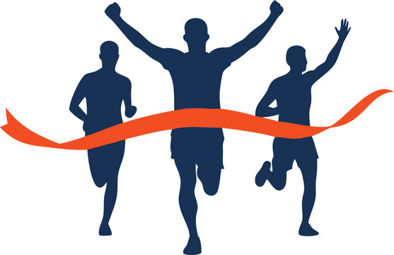 Silhouette of Three Runners Crossing the Finish Line