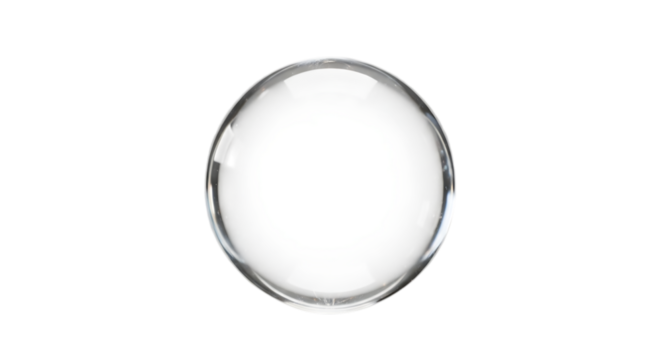 Transparent water bubble isolated on transparent background, a clear and shiny sphere of liquid with a clean and simple design, perfect for abstract and decorative purposes