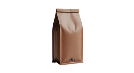 Brown paper coffee bag mockup isolated on transparent background for branding and product presentation, ideal for showcasing coffee beans and related merchandise in a shop
