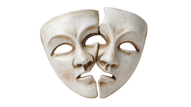 Cracked Drama Mask Symbolizing Inner Turmoil and Conflict