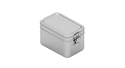 Silver metal lunch box isolated on transparent background, perfect for storing food, packing a lunch, or keeping small items organized in a sleek and modern container