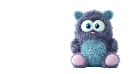 3D rendering of soft plush toy with cuddly fabric texture on white background