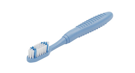 Blue toothbrush isolated on transparent background, a dental care tool for oral hygiene, showcasing bristles and handle in a clean studio shot for product presentation