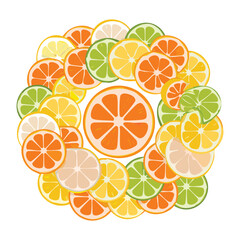 Circular Frame of Orange and Lemon Slices - Vector Illustration