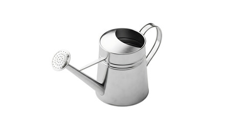 Shiny metal watering can isolated on transparent background, a silver tool for gardening, perfect for watering plants and flowers in your garden or indoor space with style