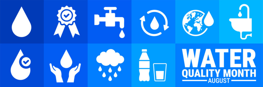 Water Quality Month Geometric shape pattern background, banner or poster design template. observed every year in August. Holiday concept. Use to any Template, card, poster, placard, template.