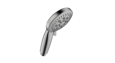Modern chrome shower head with multiple spray nozzles isolated on transparent background, designed for a refreshing and comfortable bathing experience