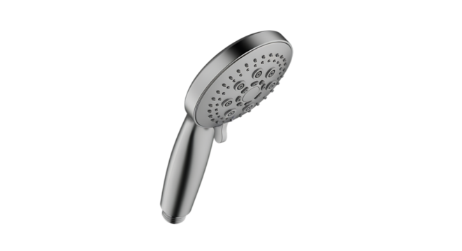 Modern chrome shower head with multiple spray nozzles isolated on transparent background, designed for a refreshing and comfortable bathing experience