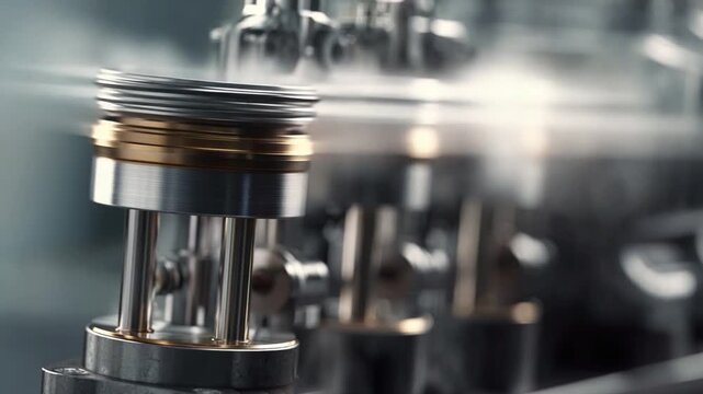 Piston Engine: An up-close view captures the detailed mechanics of a precision engine, revealing the beauty of its metallic components in action.