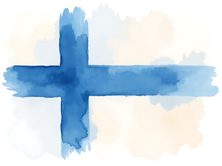flag of finland with watercolor. water color flag. watercolor painting