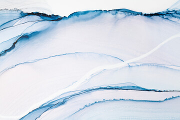 Obraz premium Beautiful abstract art created with alcohol ink on white canvas showcasing vibrant blue tones
