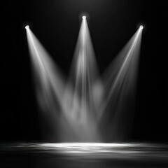 Empty stage, illuminated by three spotlights