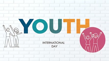 Youth international day celebration with diverse elements on a white brick wall background